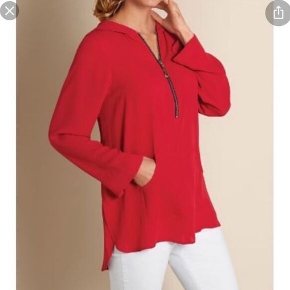 Soft Surroundings Tops - Soft Surroundings Red Hooded Long Sleeves Kangaroo Pockets Tunic Top.Size L